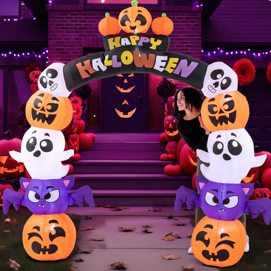 Joyfy 8 ft Halloween Inflatable Archway Stacked Pumpkins