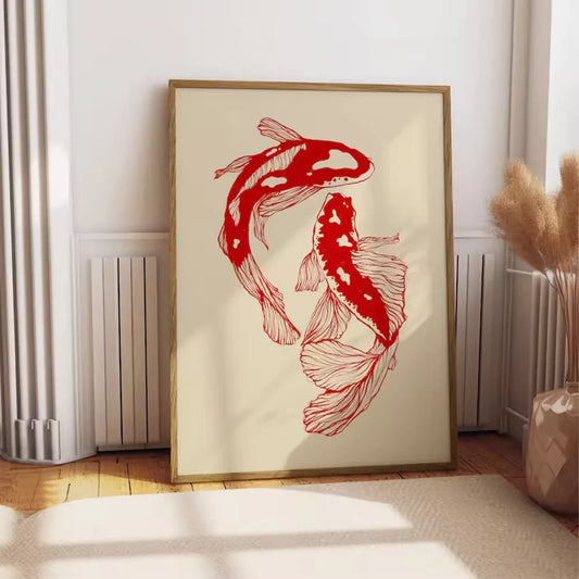 Wall Art Vintage Red Koi Poster