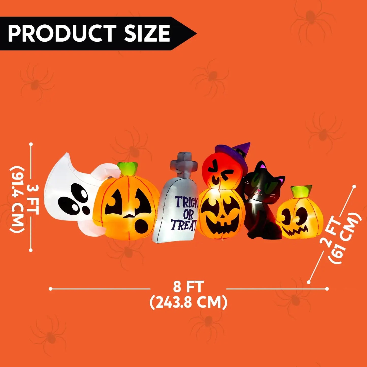 Joyfy 8 ft Halloween Inflatables Characters Long Light Up Pumpkin Ghost Cat Tombstone