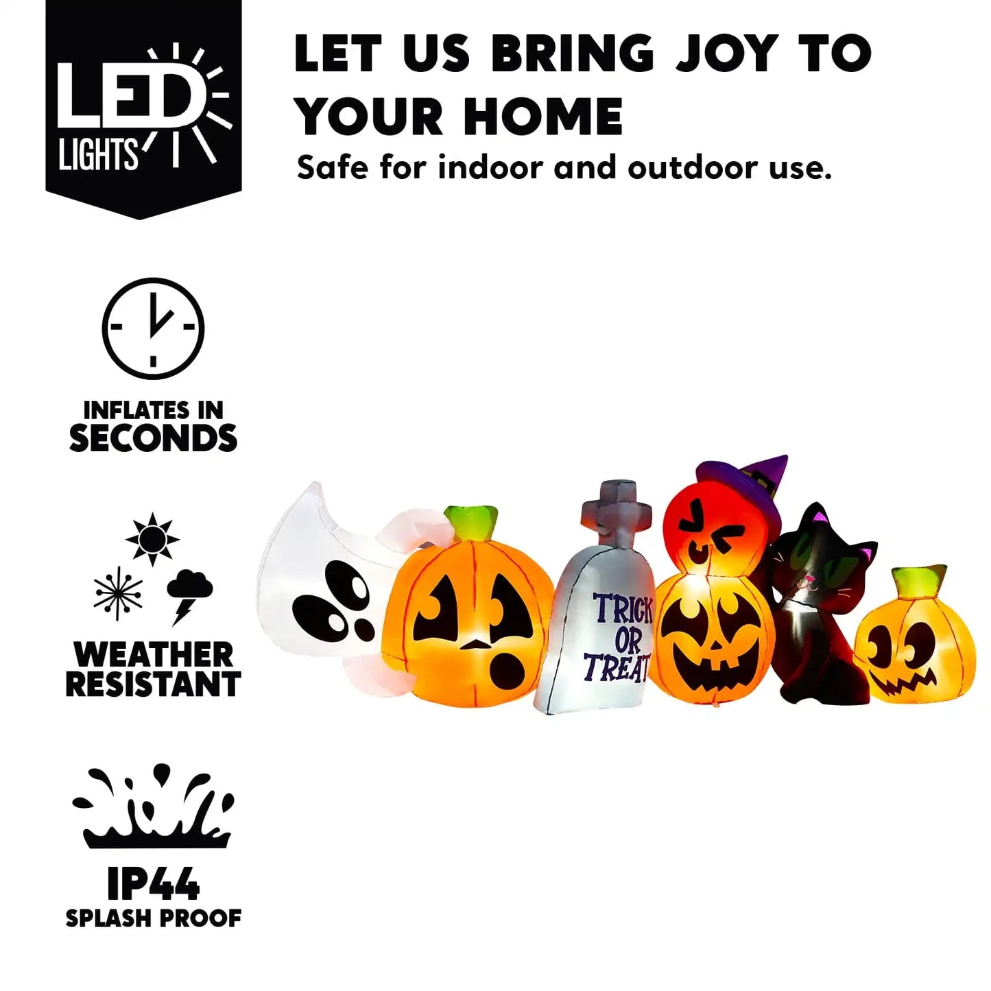 Joyfy 8 ft Halloween Inflatables Characters Long Light Up Pumpkin Ghost Cat Tombstone