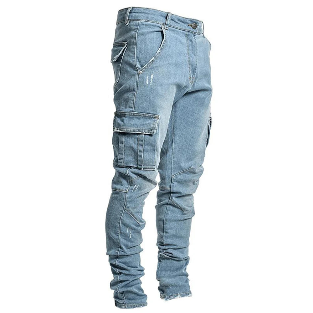 Men's tight cargo jeans