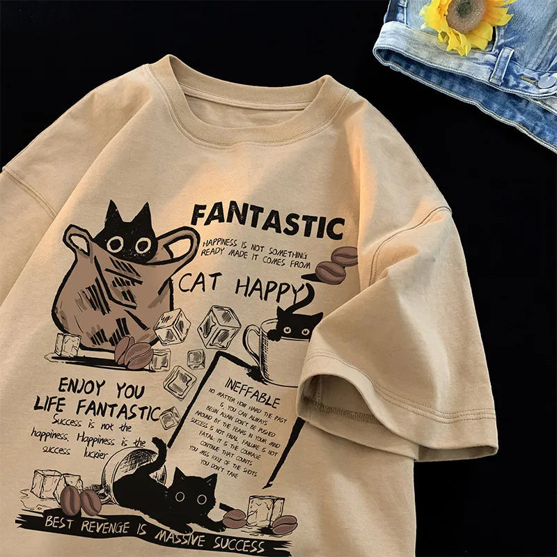 Unisex T Shirt Pullover Oversize Korean version Cartoon Cat