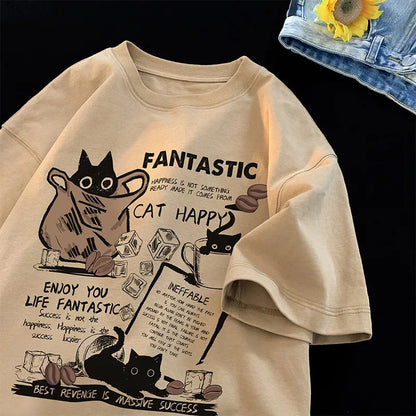 Unisex T Shirt Pullover Oversize Korean version Cartoon Cat
