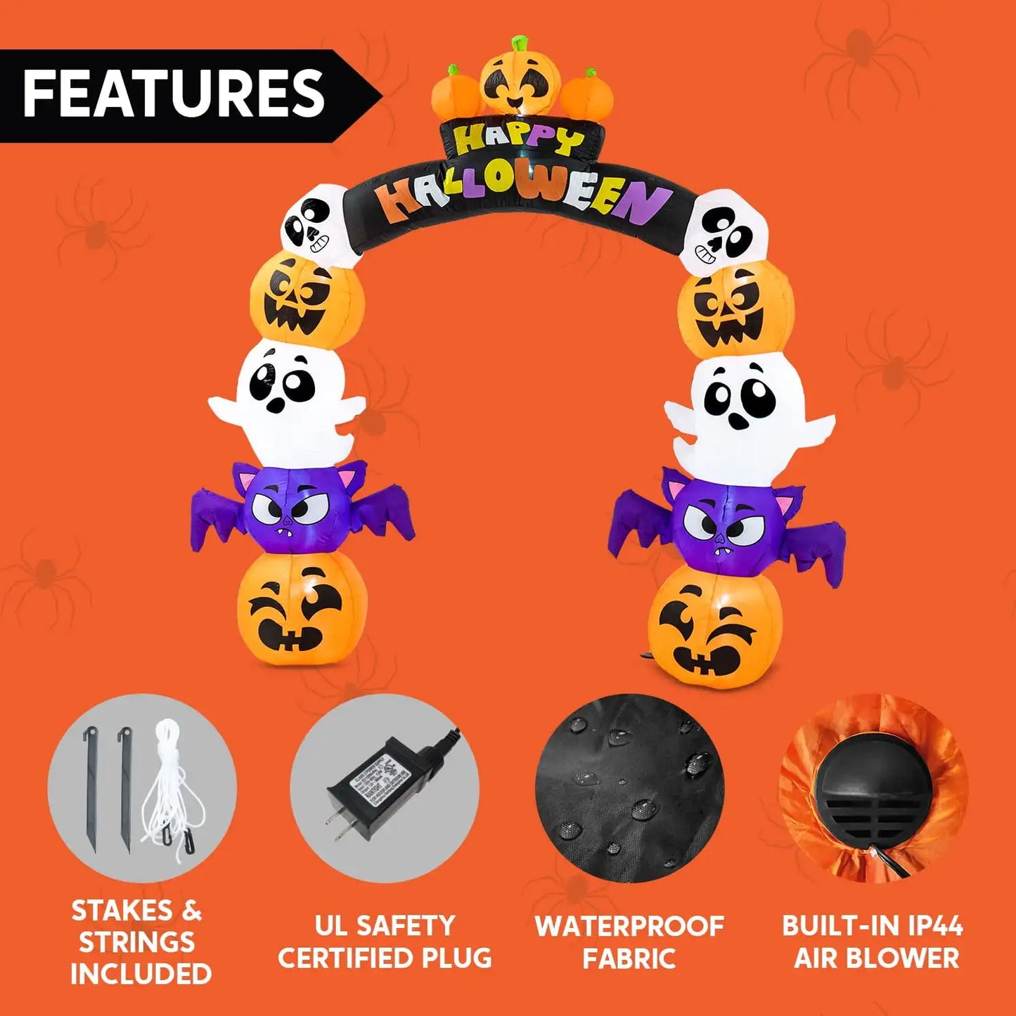 Joyfy 8 ft Halloween Inflatable Archway Stacked Pumpkins