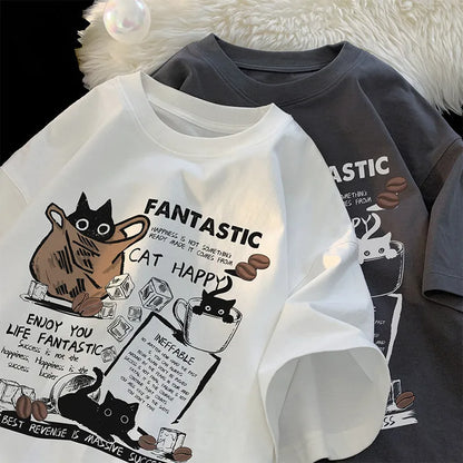 Unisex T Shirt Pullover Oversize Korean version Cartoon Cat