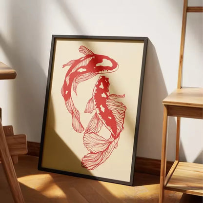 Wall Art Vintage Red Koi Poster