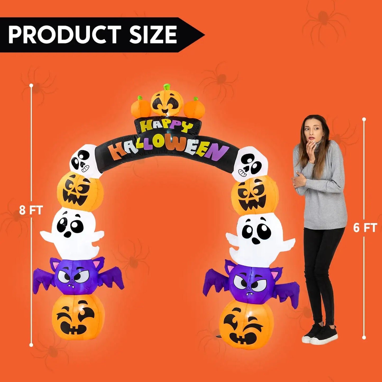 Joyfy 8 ft Halloween Inflatable Archway Stacked Pumpkins