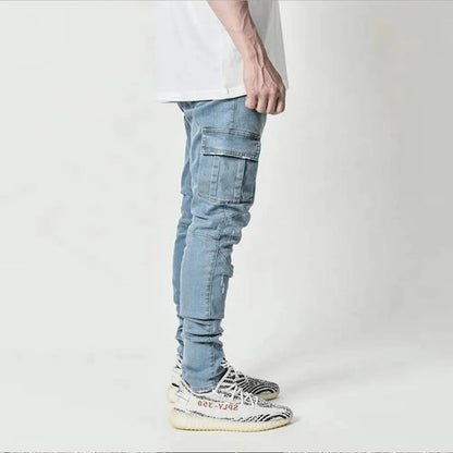 Men's tight cargo jeans