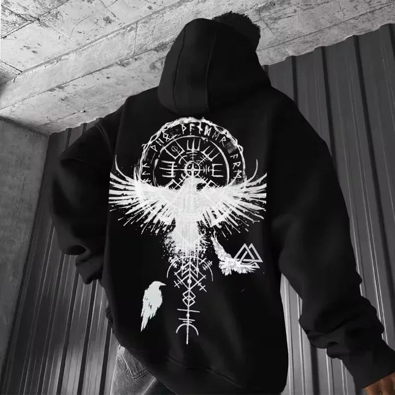 Men's Viking Totem Printed Hooded Sweatshirt