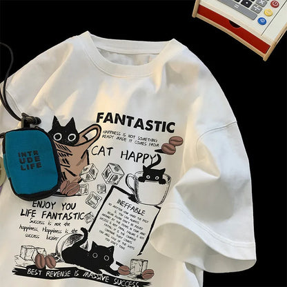 Unisex T Shirt Pullover Oversize Korean version Cartoon Cat