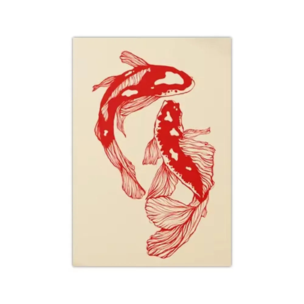 Wall Art Vintage Red Koi Poster