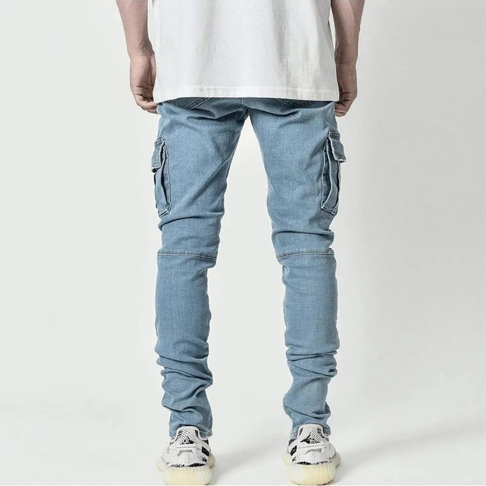 Men's tight cargo jeans