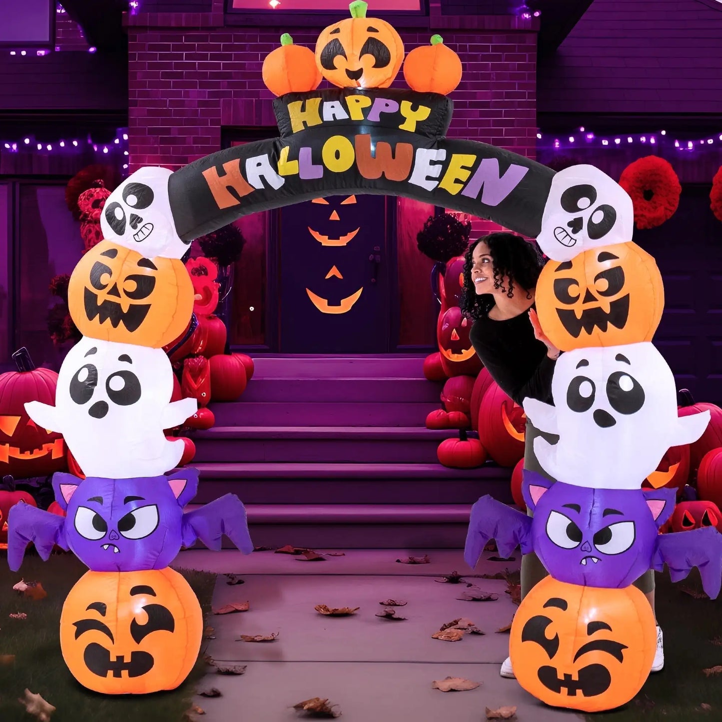 Joyfy 8 ft Halloween Inflatable Archway Stacked Pumpkins