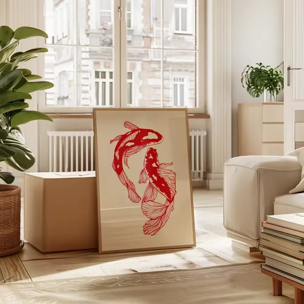Wall Art Vintage Red Koi Poster