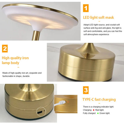 LED Table Lamp Touch Sensor Night Light USB Rechargeable Wireless