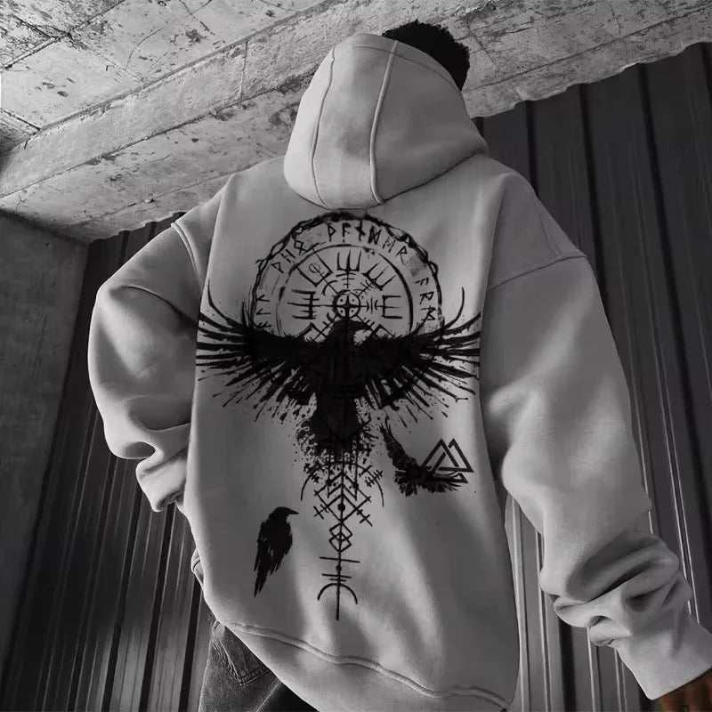 Men's Viking Totem Printed Hooded Sweatshirt