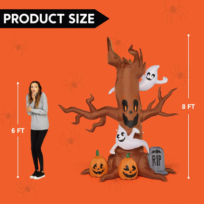 Joyfy 8 FT Halloween Inflatable Scary Tree Halloween Tree with Ghost
