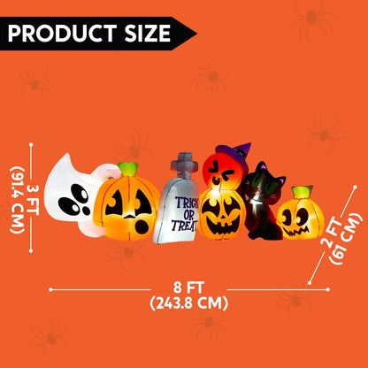 Joyfy 8 ft Halloween Inflatables Characters Long Light Up Pumpkin Ghost Cat Tombstone