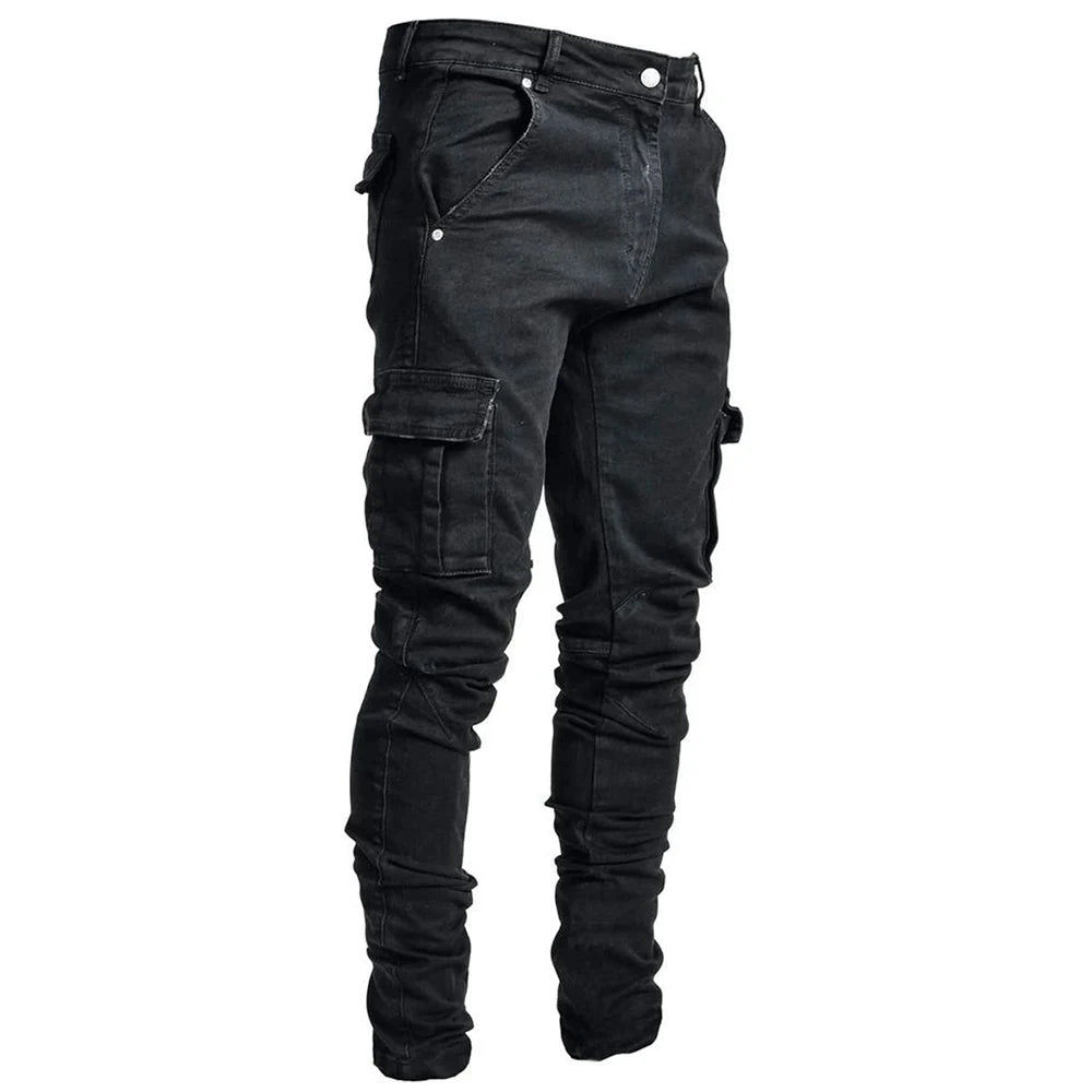 Men's tight cargo jeans