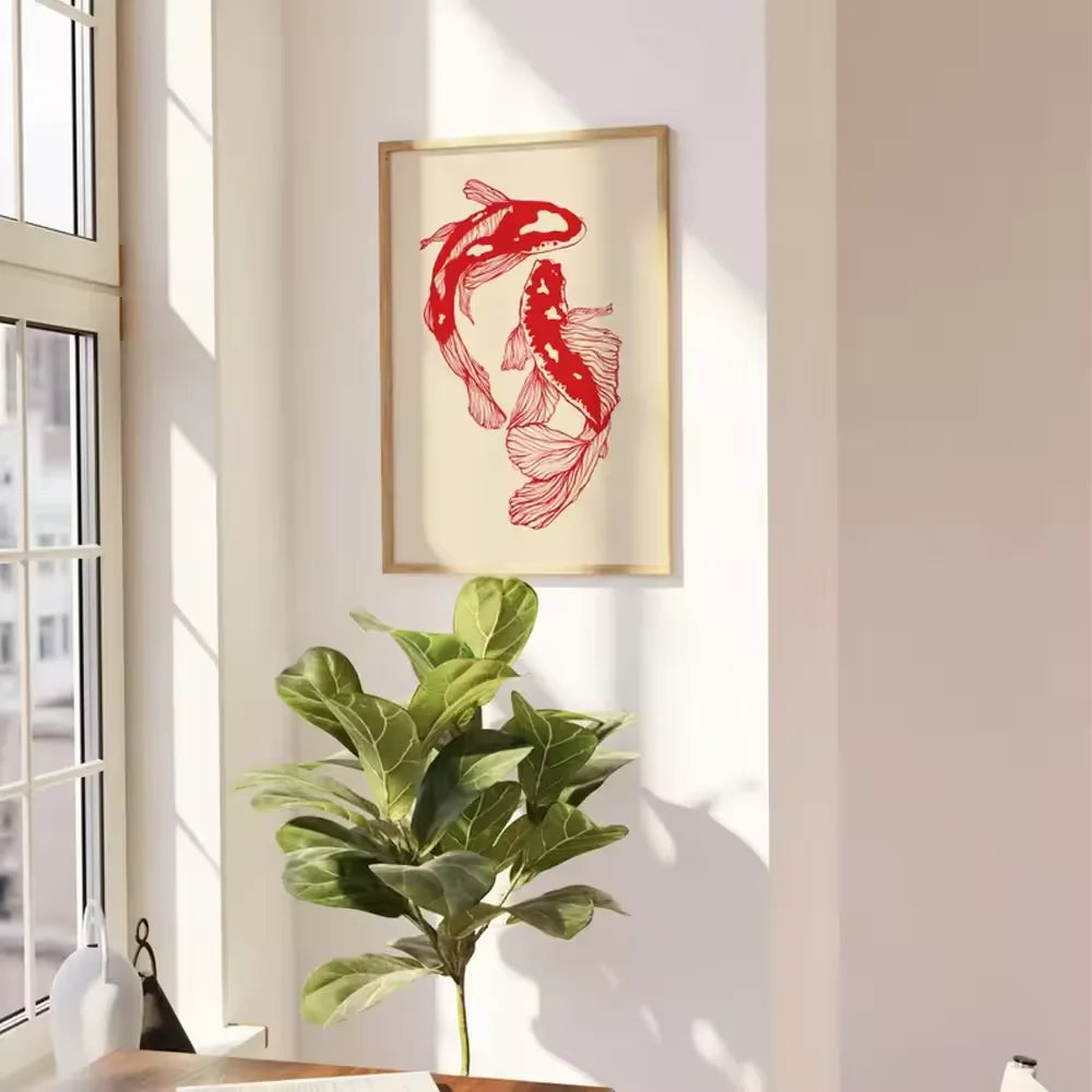 Wall Art Vintage Red Koi Poster