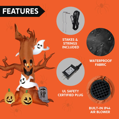 Joyfy 8 FT Halloween Inflatable Scary Tree Halloween Tree with Ghost