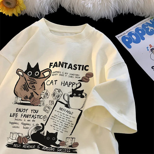 Unisex T Shirt Pullover Oversize Korean version Cartoon Cat