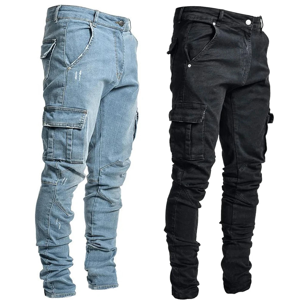 Men's tight cargo jeans
