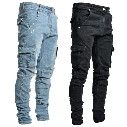 Men's tight cargo jeans