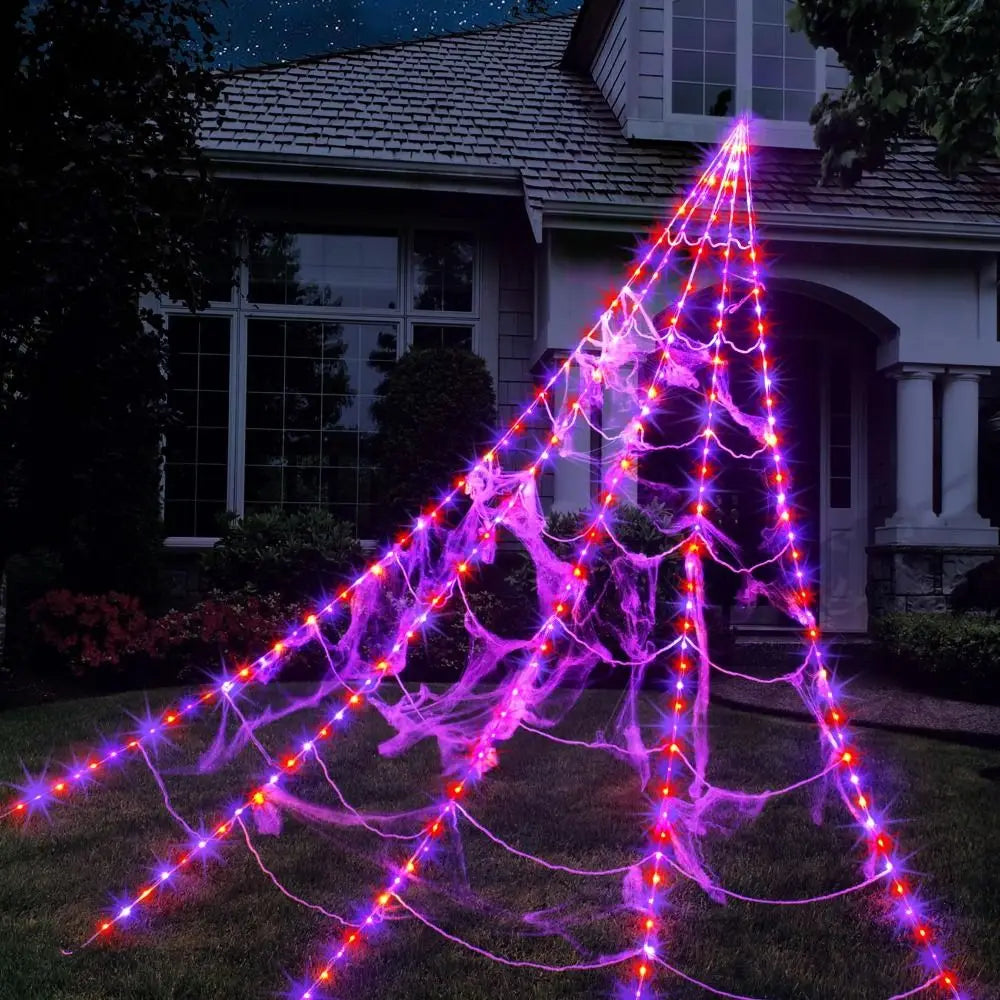 Practical 8 Modes Halloween Spider Web Lights Waterproof and Spider