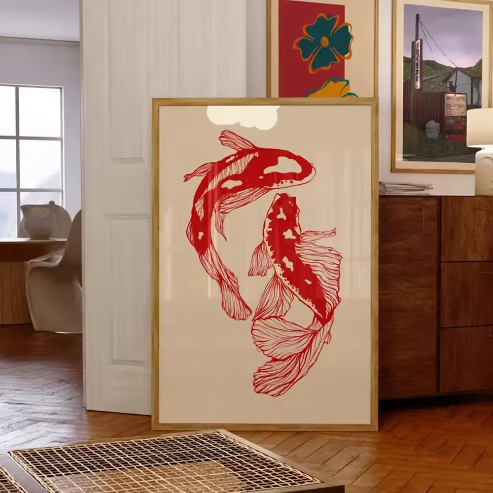 Wall Art Vintage Red Koi Poster