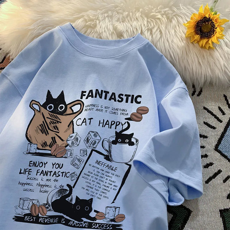 Unisex T Shirt Pullover Oversize Korean version Cartoon Cat