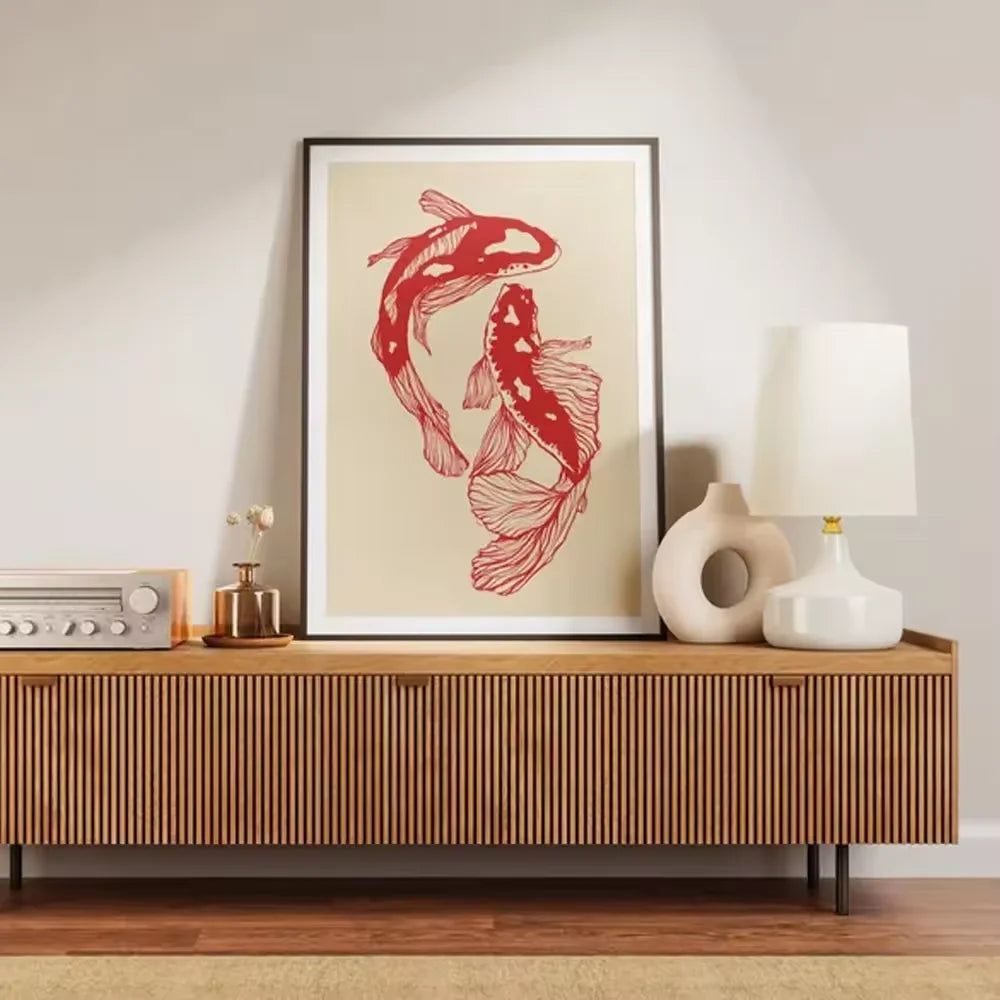 Wall Art Vintage Red Koi Poster